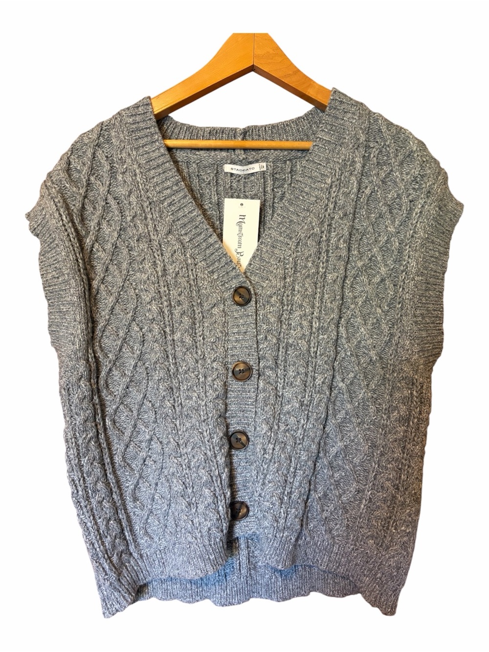 Gray Cable-Knit Button Front Sweater Vest
